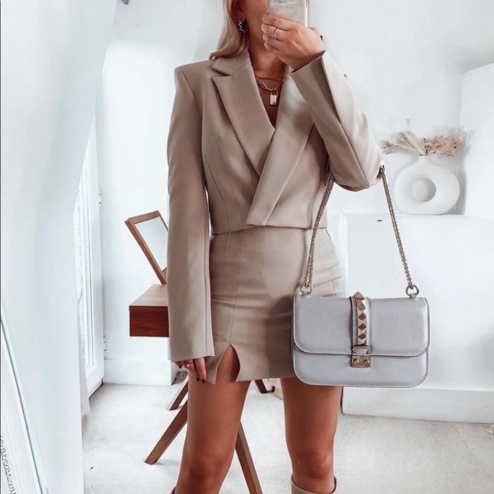 Zara 2 Piece Set Cropped Blazer & Slit Skirt